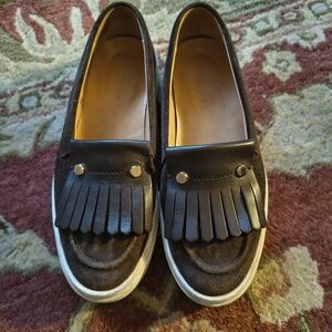 Longchamp Brown Leather And Suede Ghillie Fringe Platform Sneakers 36